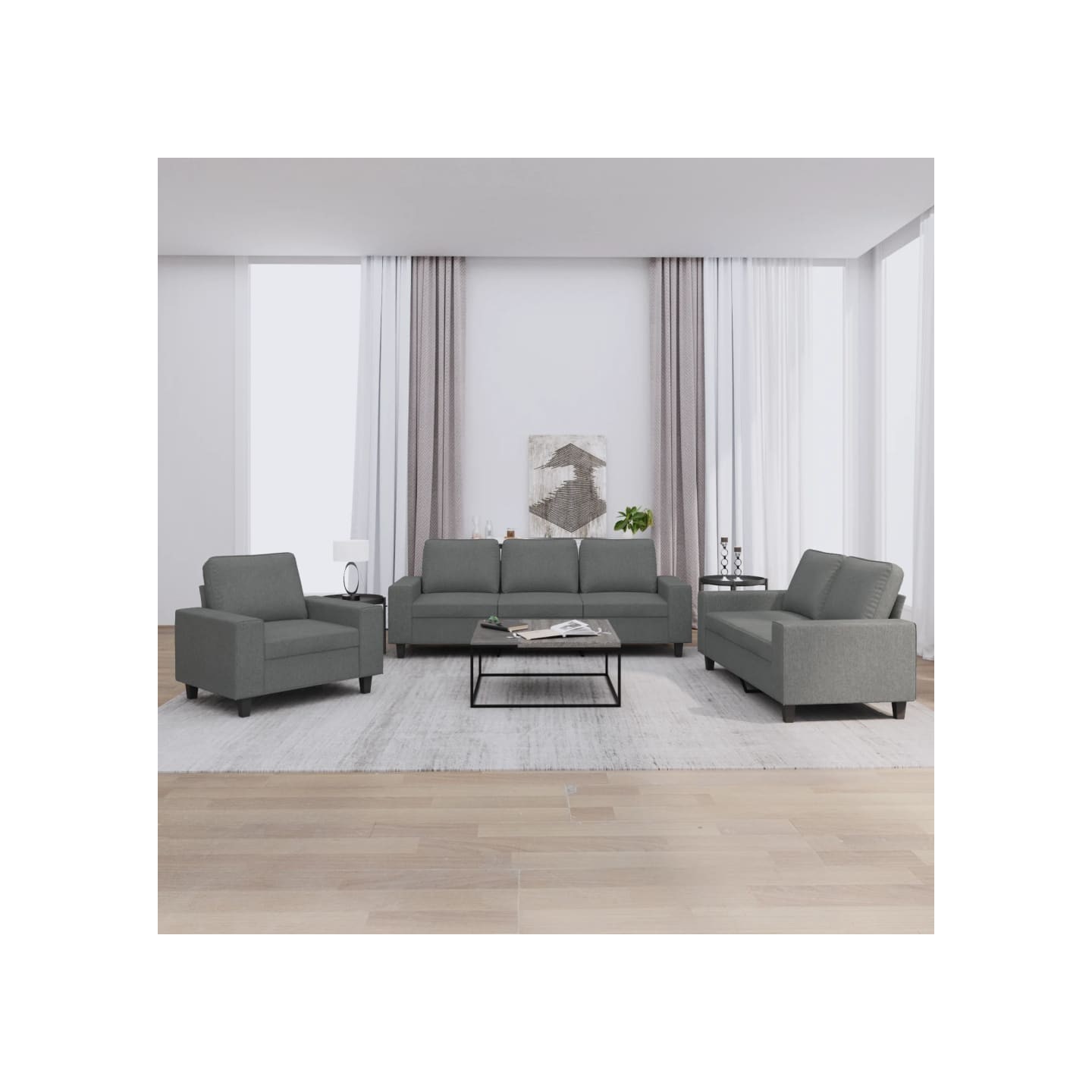 Ensemble de canapés 3 pcs gris foncé tissu