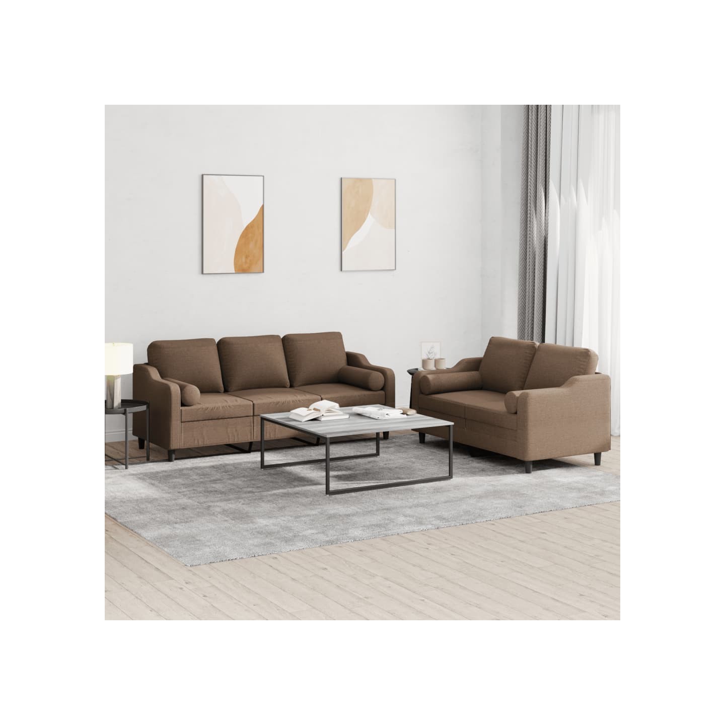 Ensemble de canapés 2 pcs avec coussins marron tissu
