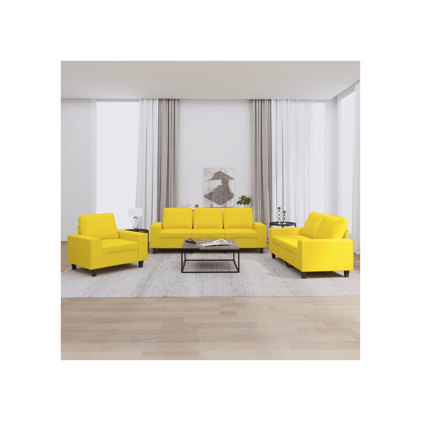 Ensemble de canapés 3 pcs jaune clair tissu