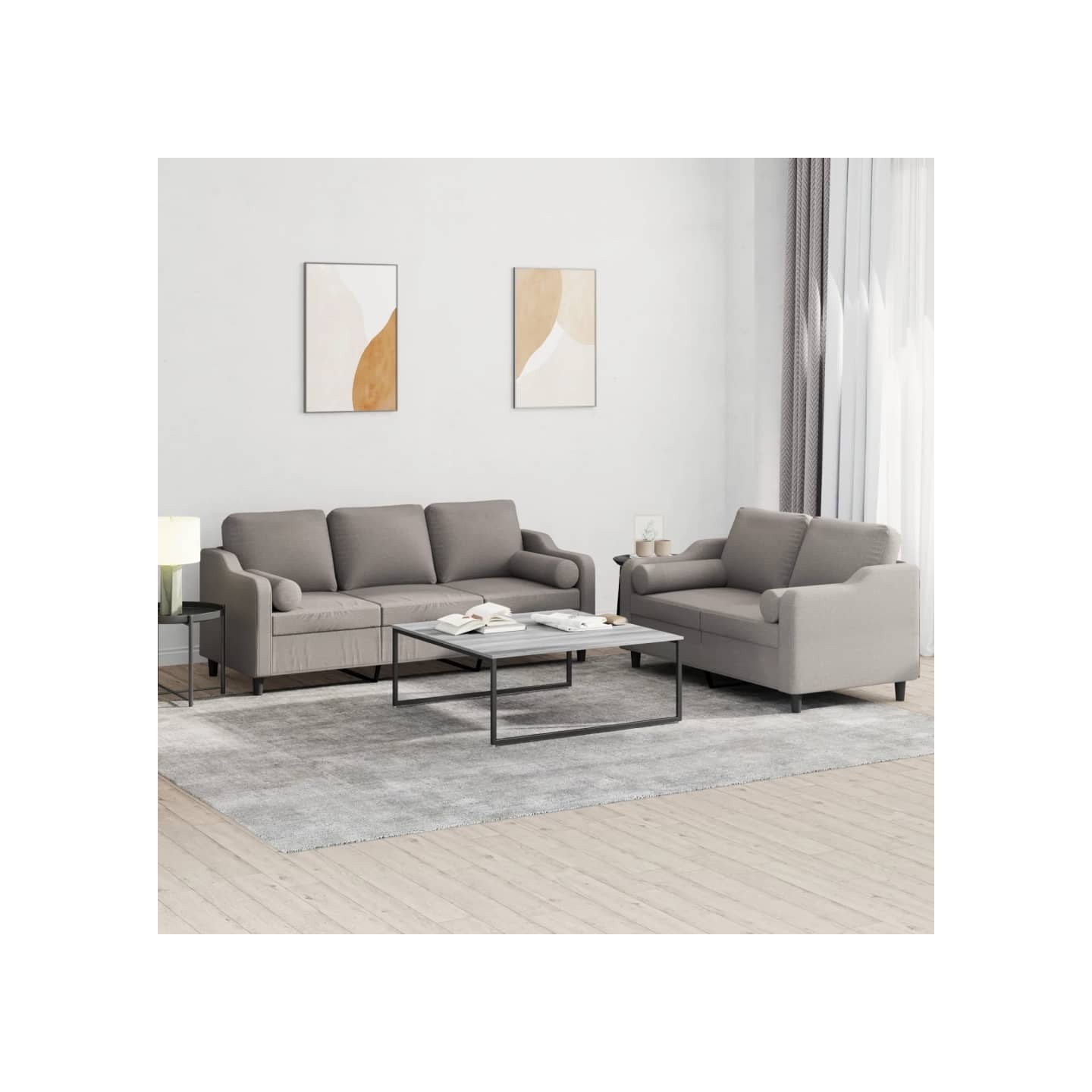 Ensemble de canapés 2 pcs avec coussins taupe tissu