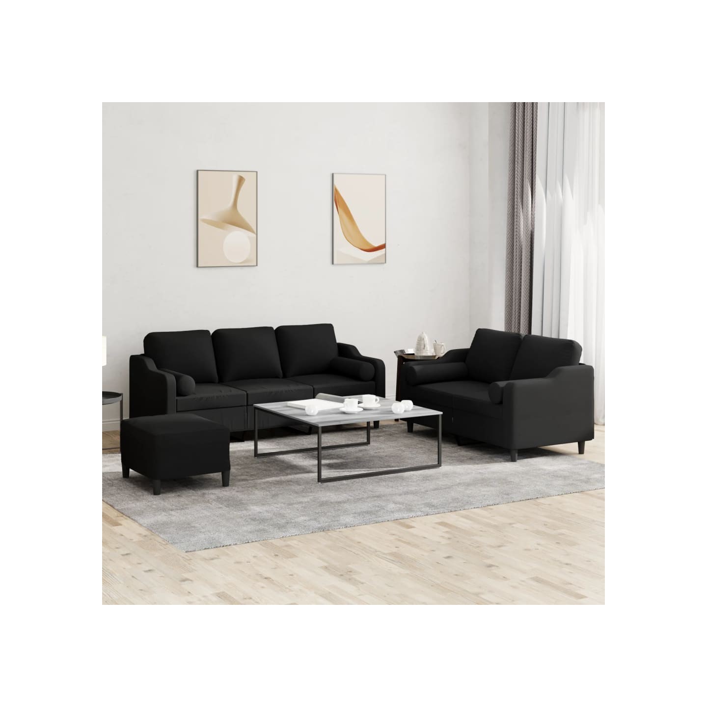 Ensemble de canapés 3 pcs avec coussins noir tissu