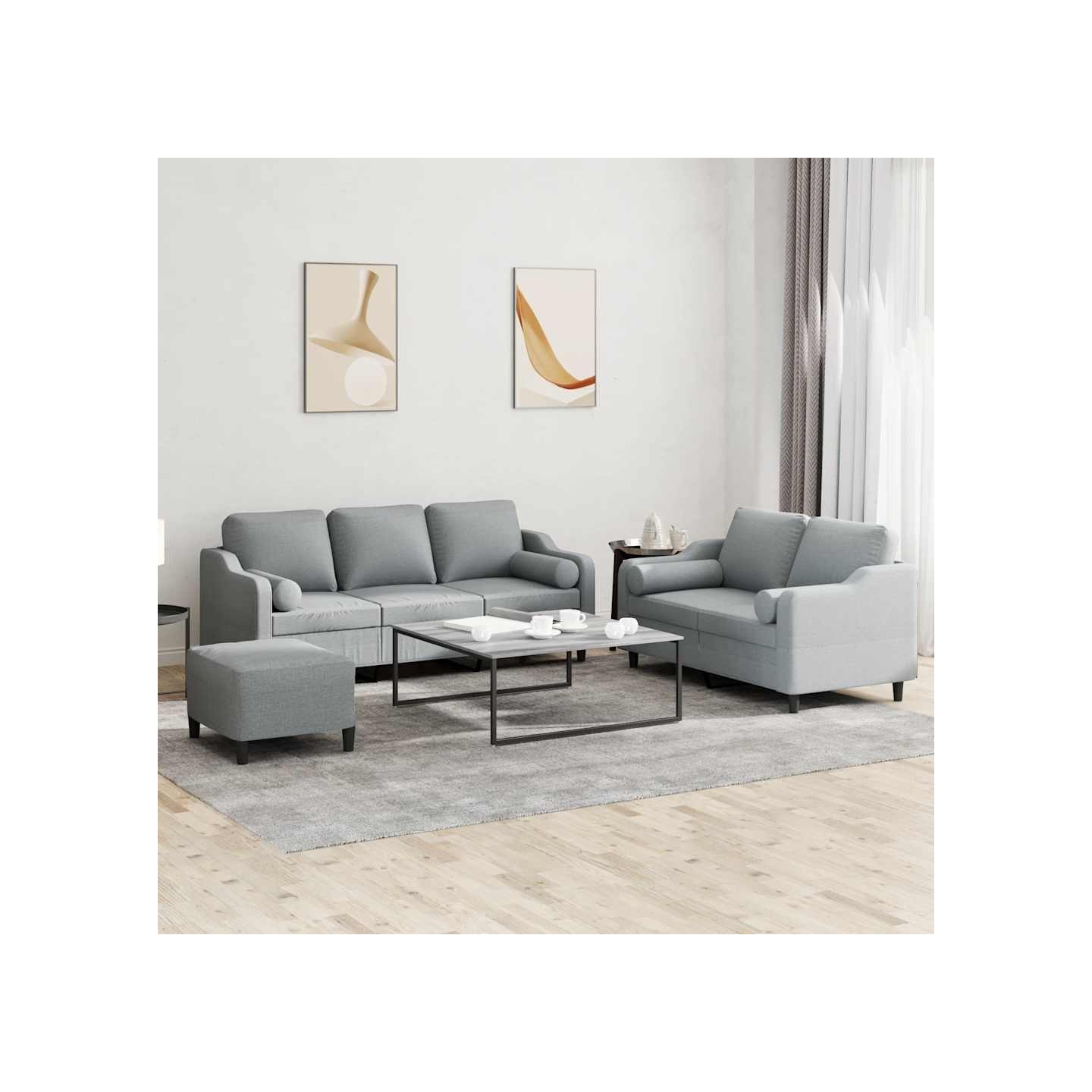 Ensemble de canapés 3 pcs coussins gris clair tissu