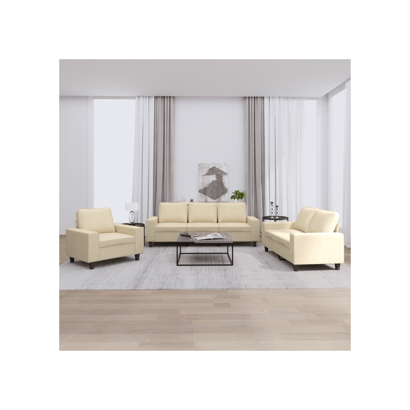 Ensemble de canapés 3 pcs crème tissu