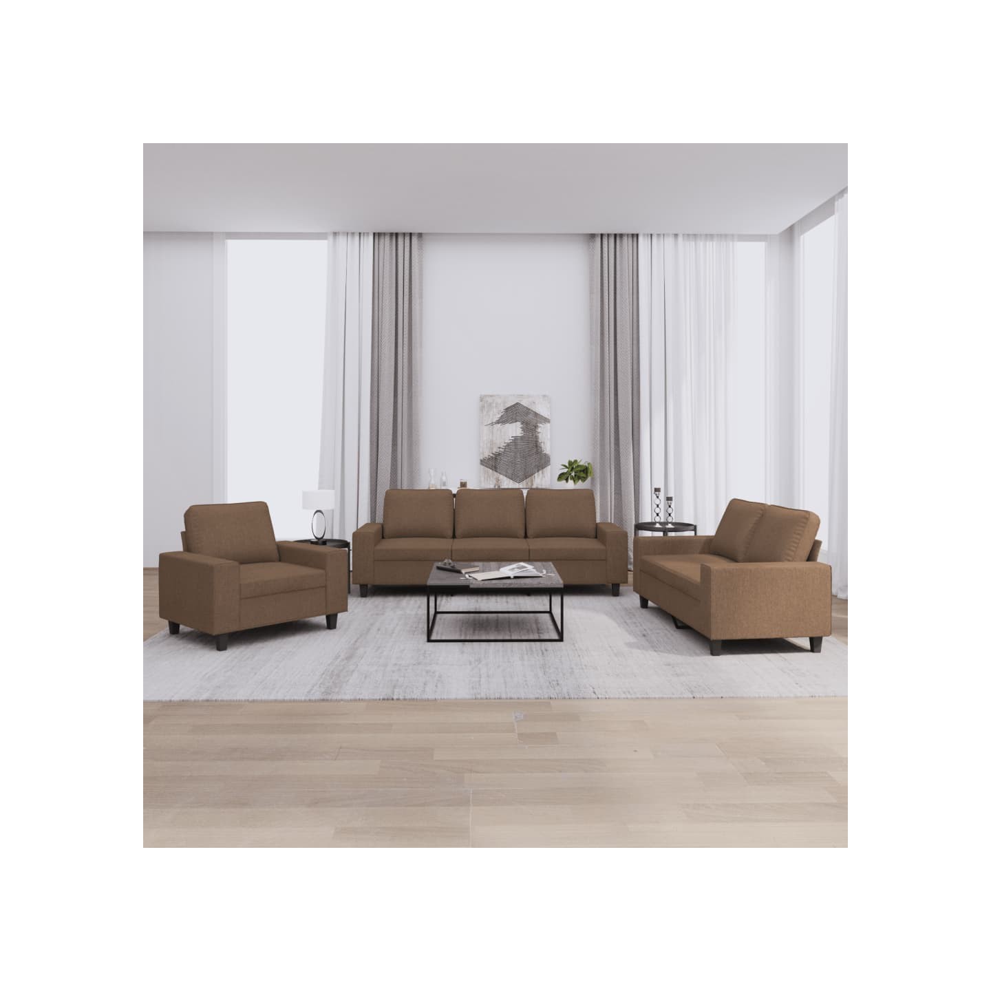 Ensemble de canapés 3 pcs marron tissu