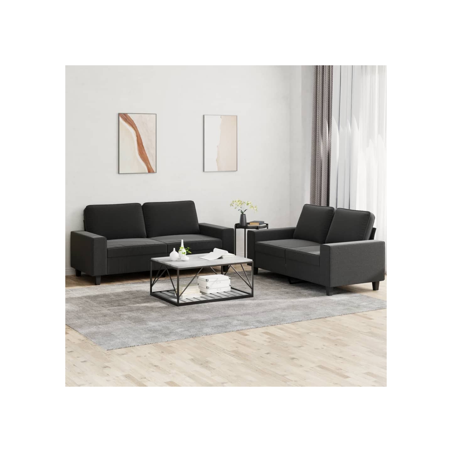 Ensemble de canapés 2 pcs noir tissu