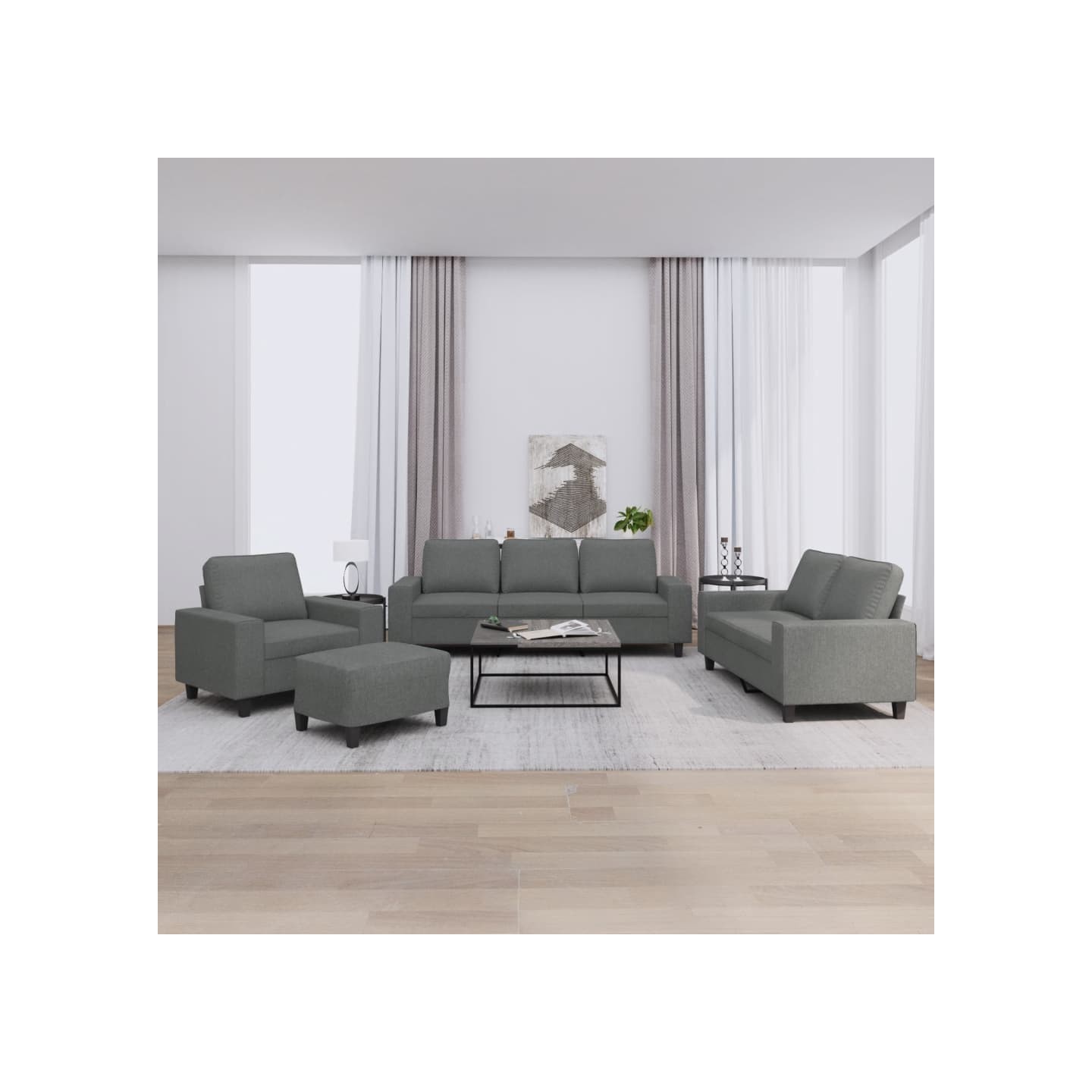 Ensemble de canapés 4 pcs gris foncé tissu