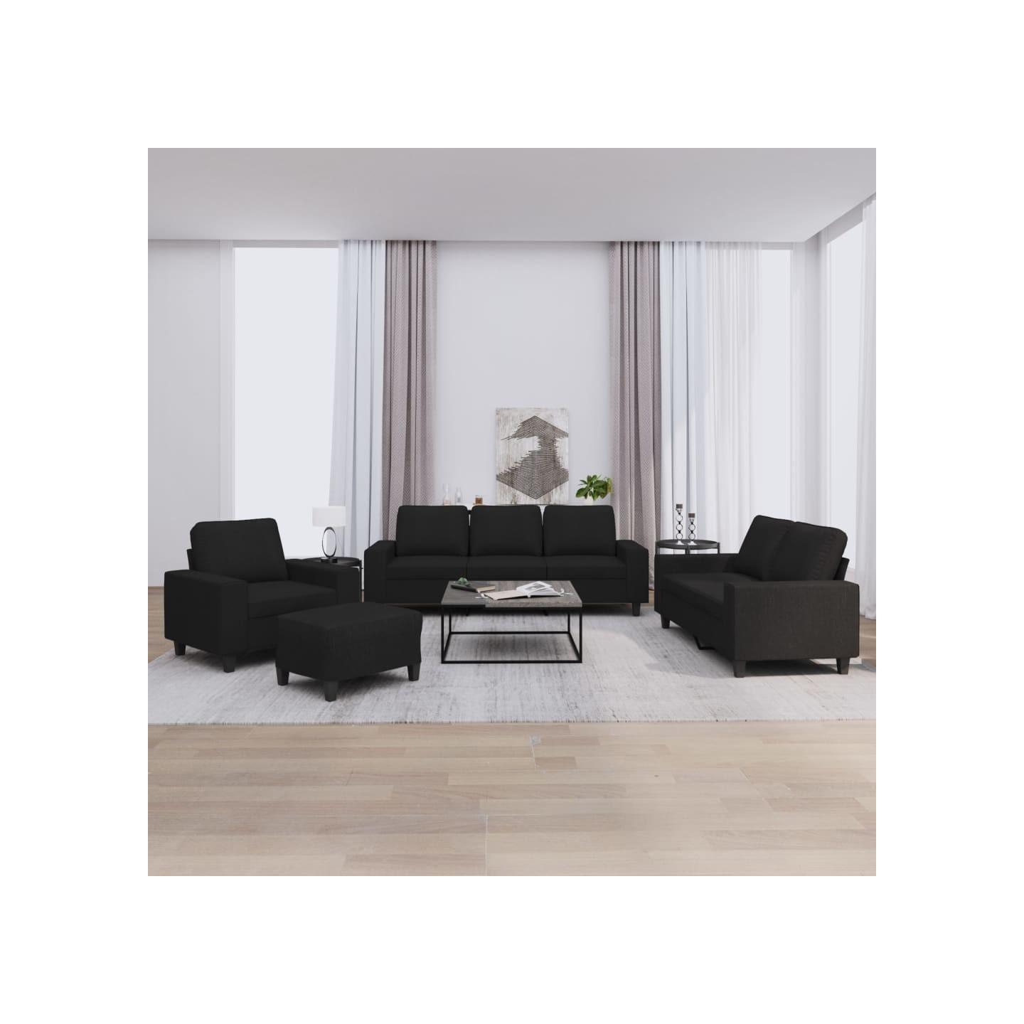 Ensemble de canapés 4 pcs noir tissu