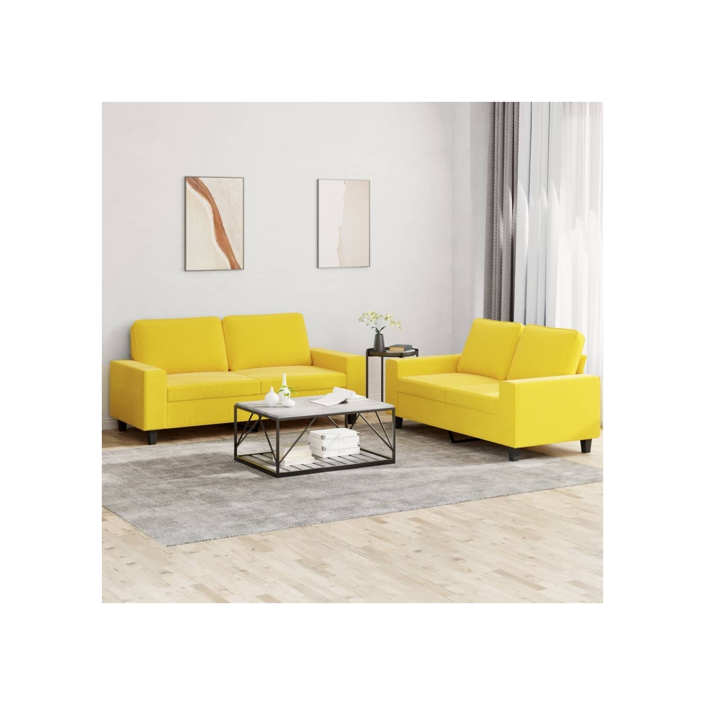 Ensemble de canapés 2 pcs jaune clair tissu