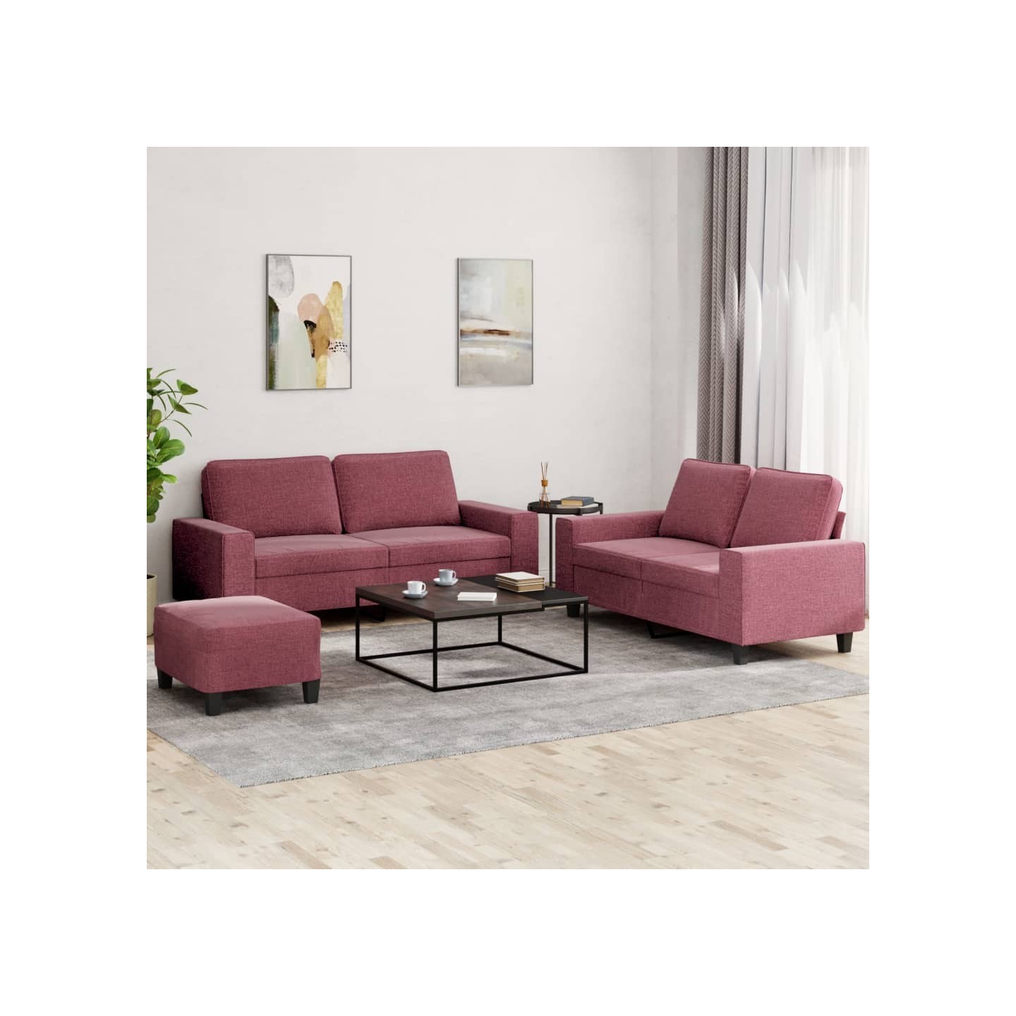 Ensemble de canapés 3 pcs rouge bordeaux tissu