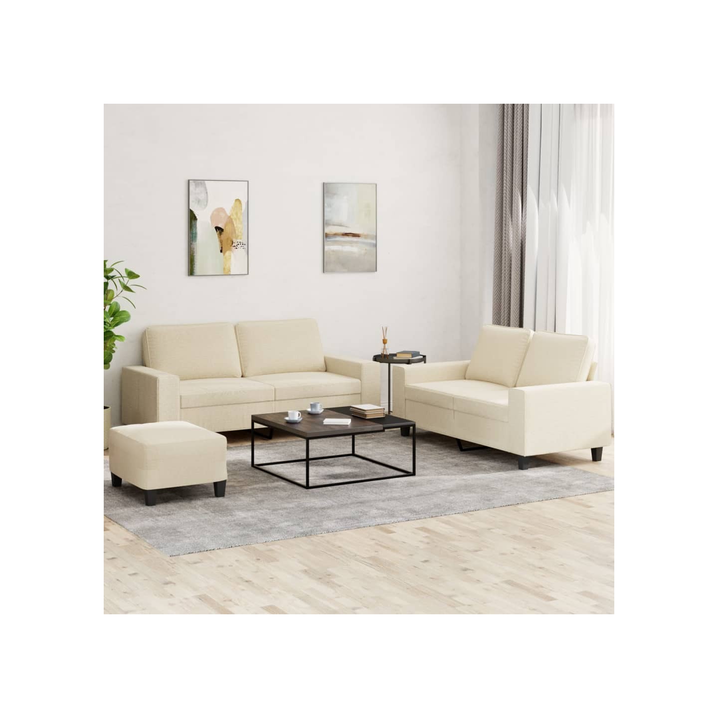 Ensemble de canapés 3 pcs crème tissu