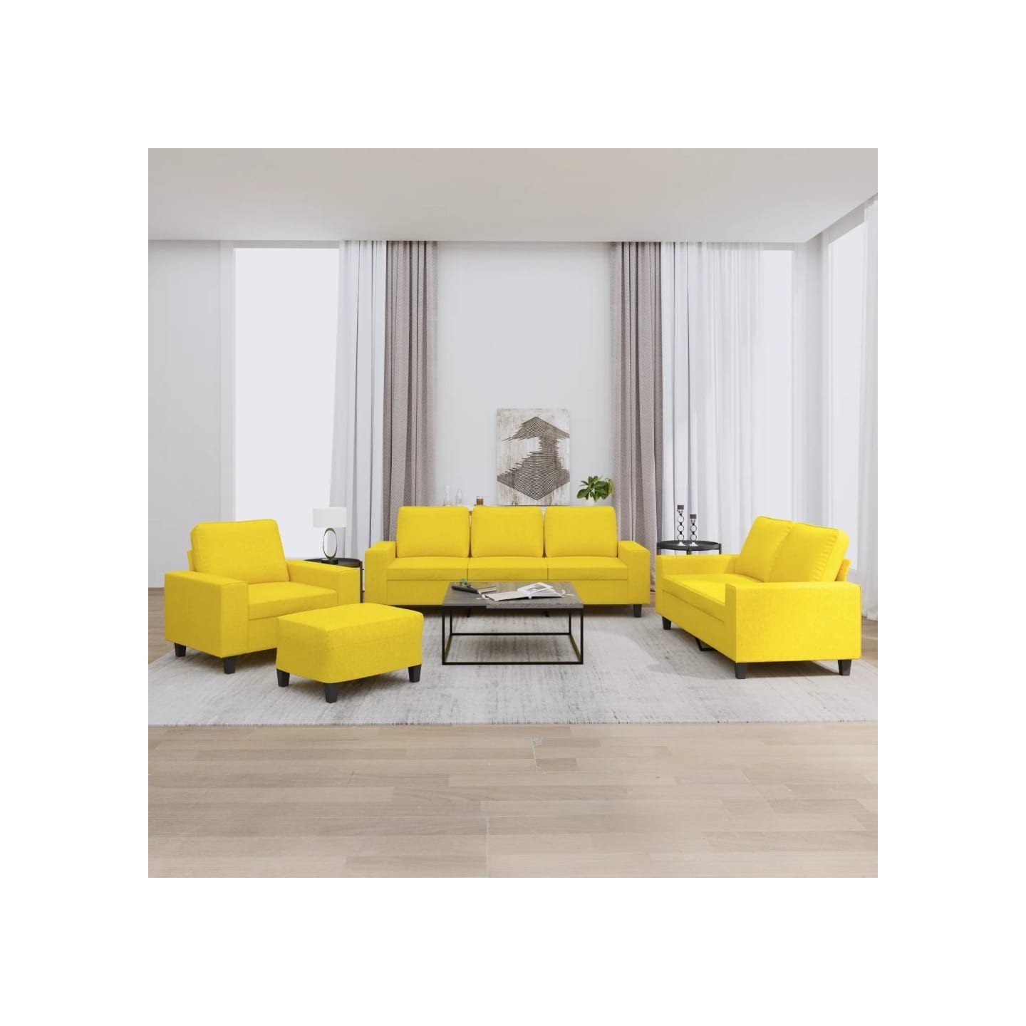 Ensemble de canapés 4 pcs jaune clair tissu