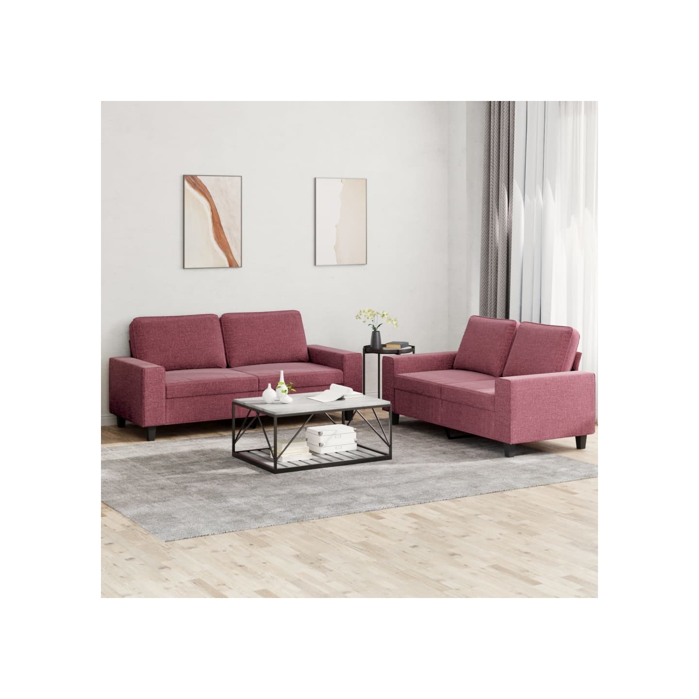Ensemble de canapés 2 pcs rouge bordeaux tissu