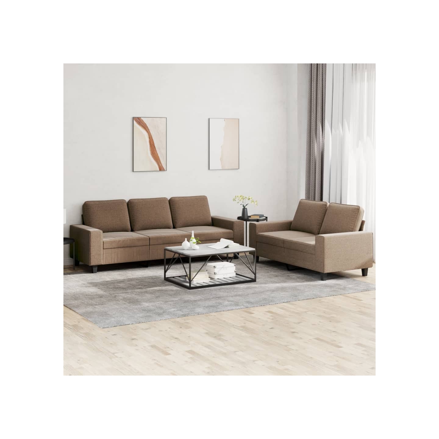 Ensemble de canapés 2 pcs marron tissu