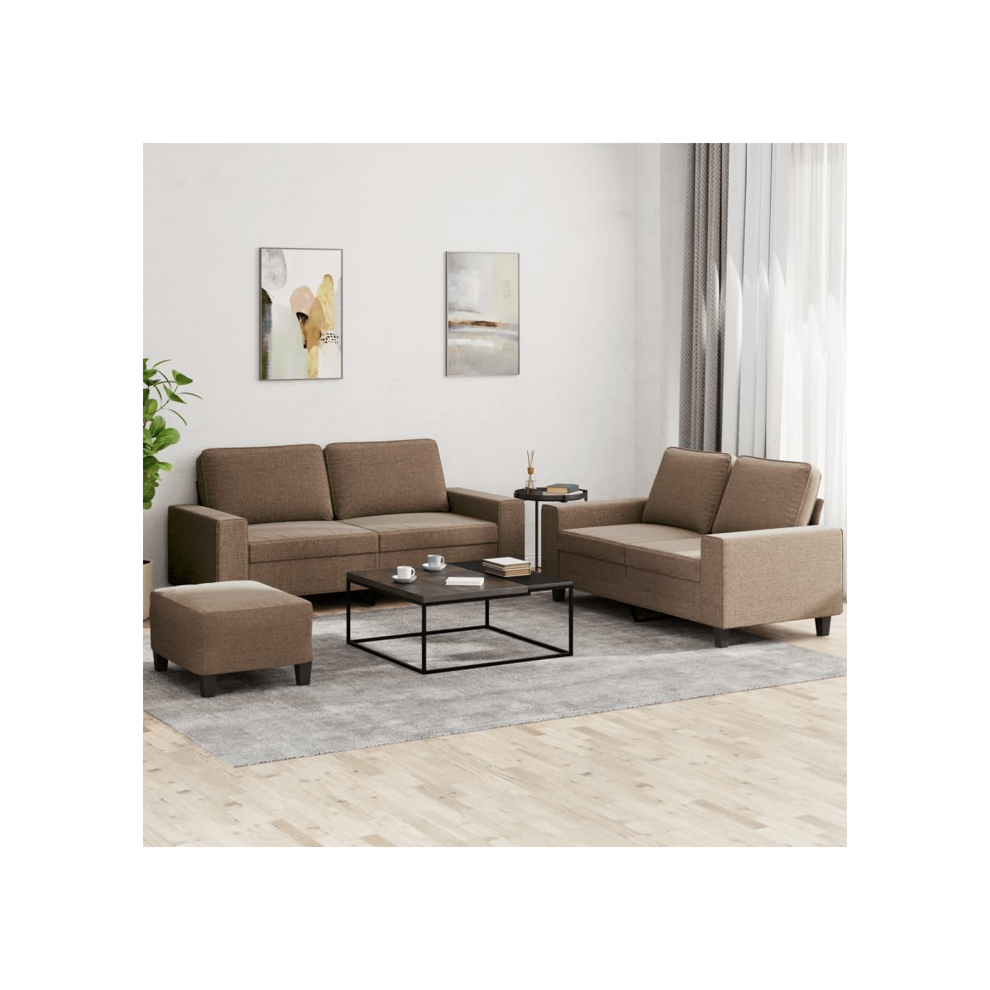 Ensemble de canapés 3 pcs marron tissu