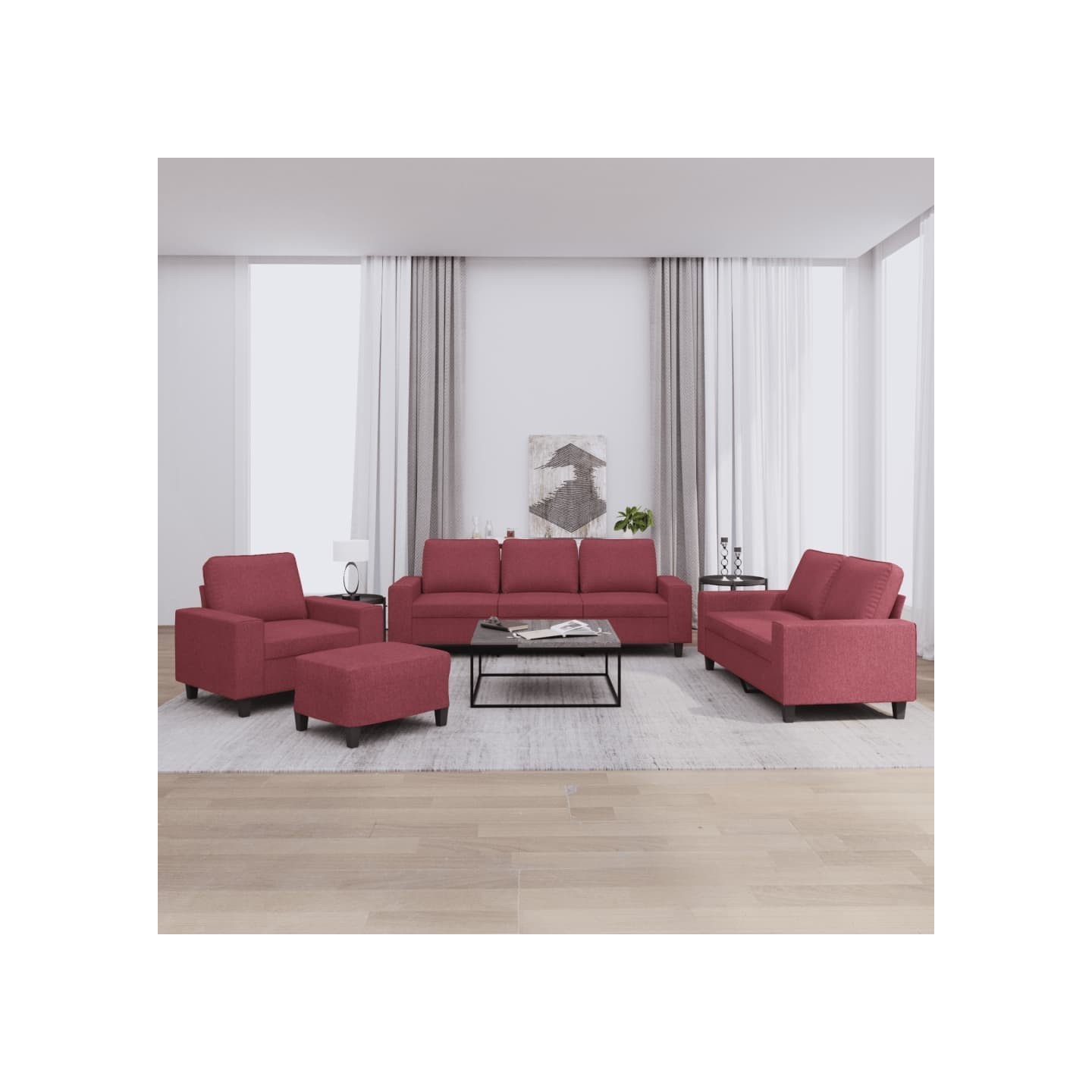 Ensemble de canapés 4 pcs rouge bordeaux tissu