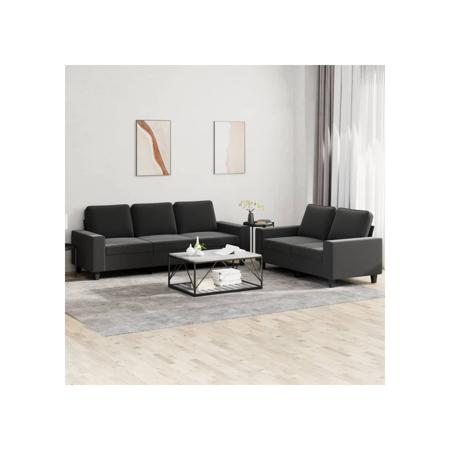 Ensemble de canapés 2 pcs noir tissu