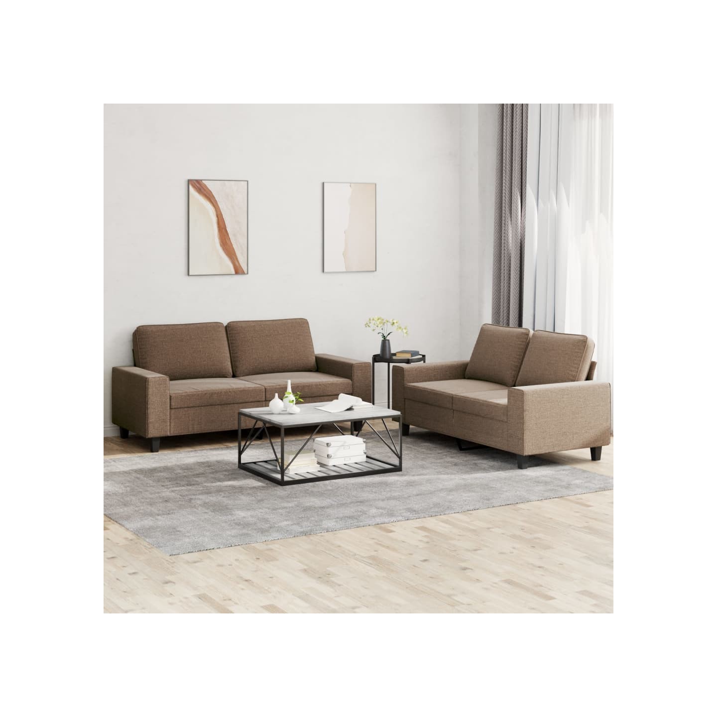 Ensemble de canapés 2 pcs marron tissu