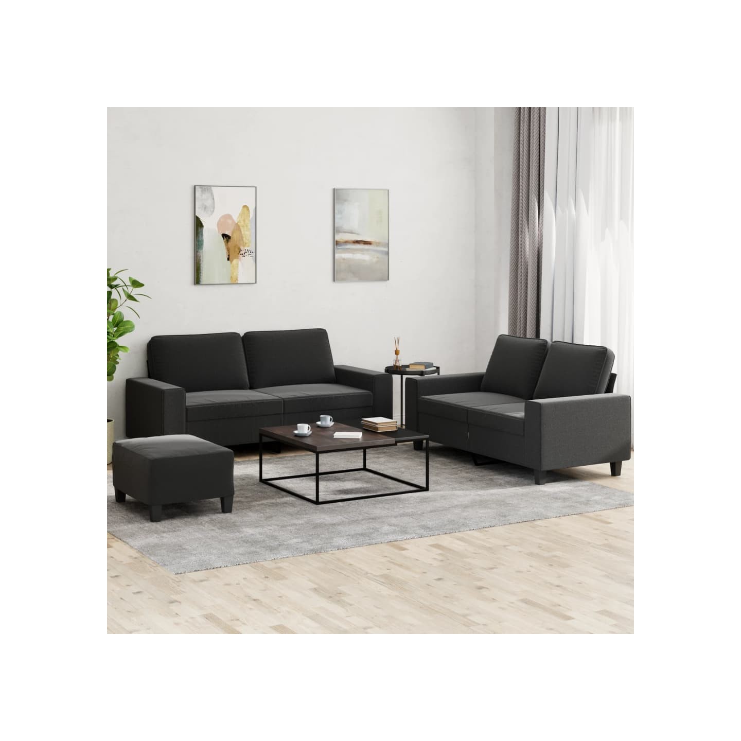 Ensemble de canapés 3 pcs noir tissu