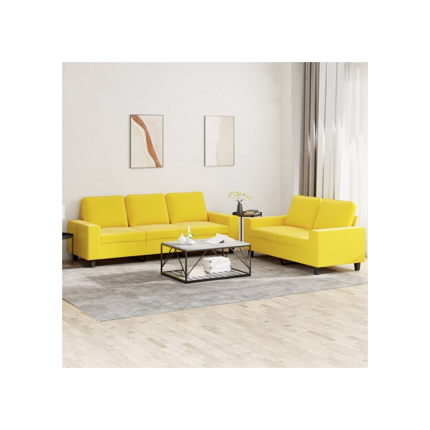 Ensemble de canapés 2 pcs jaune clair tissu