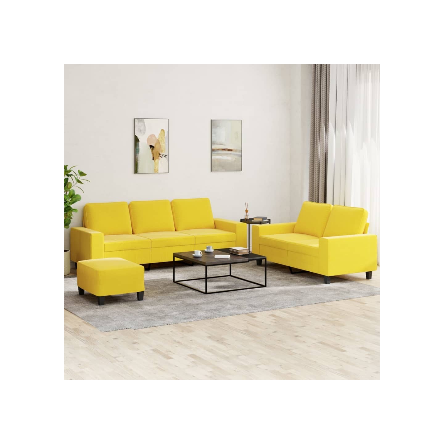Ensemble de canapés 3 pcs jaune clair tissu