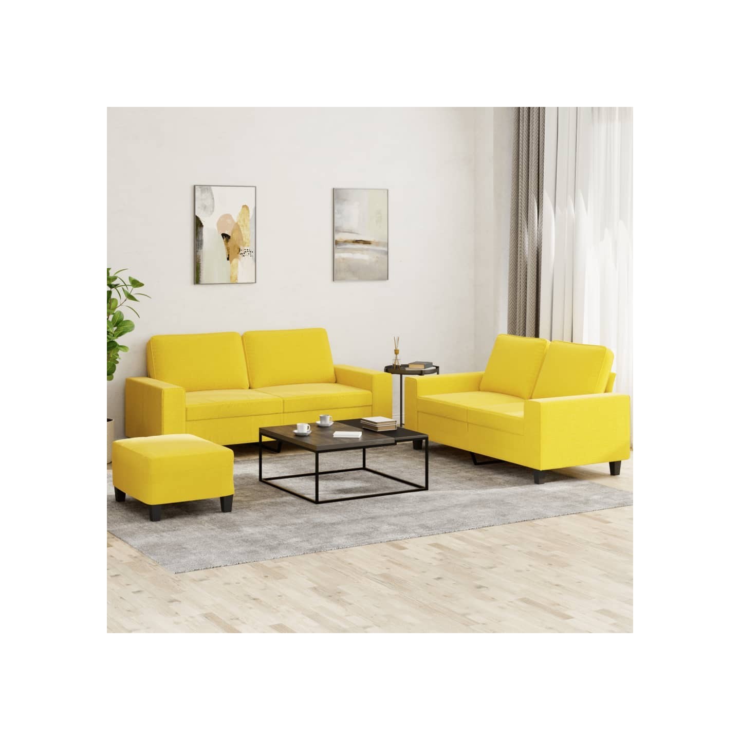 Ensemble de canapés 3 pcs jaune clair tissu