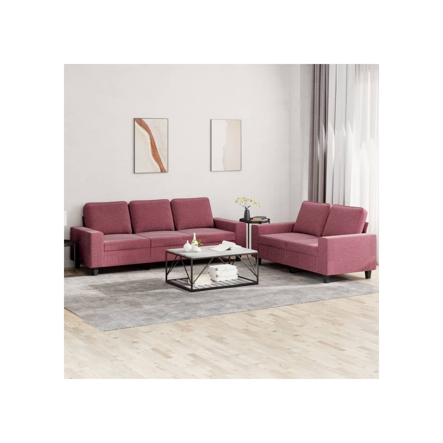 Ensemble de canapés 2 pcs rouge bordeaux tissu