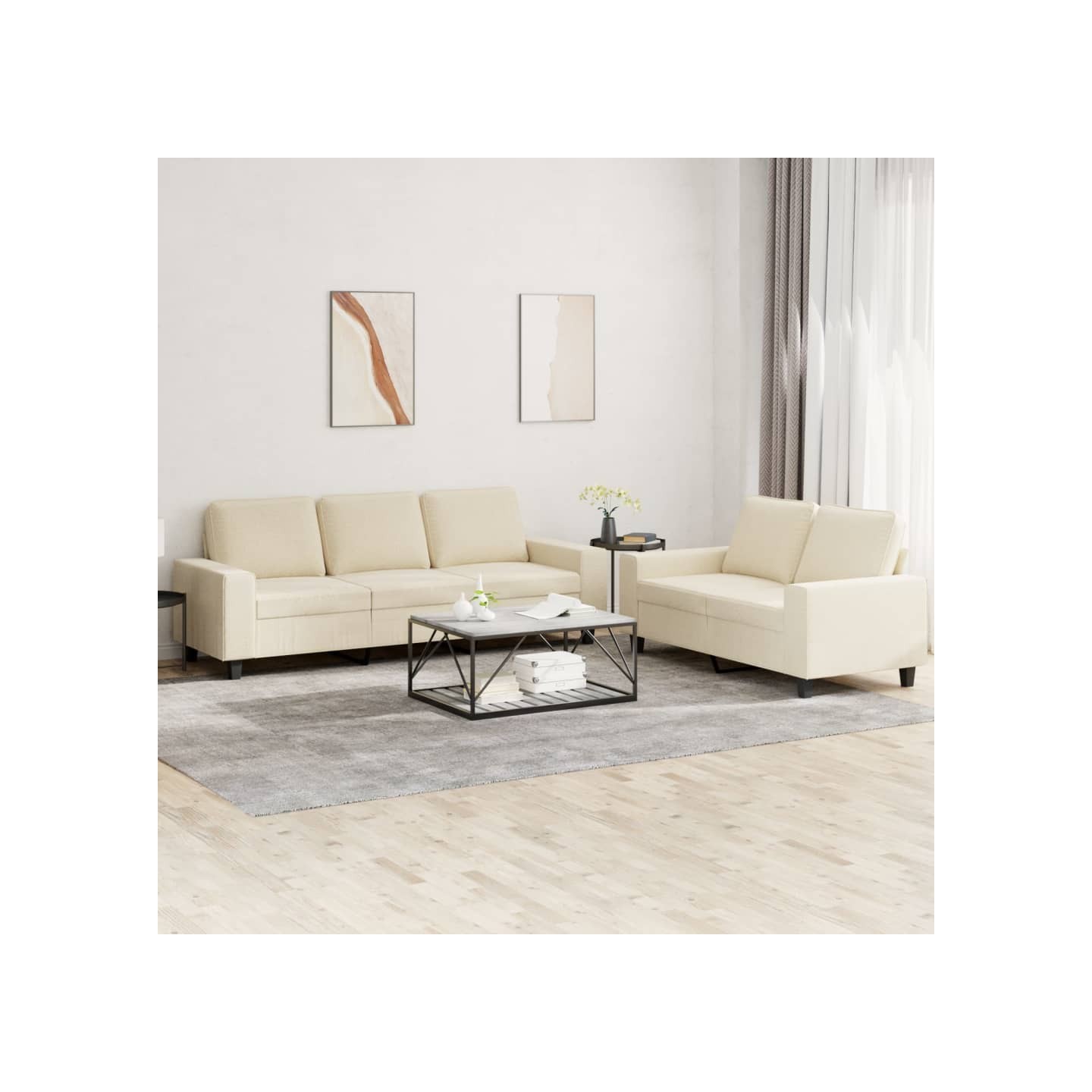 Ensemble de canapés 2 pcs crème tissu