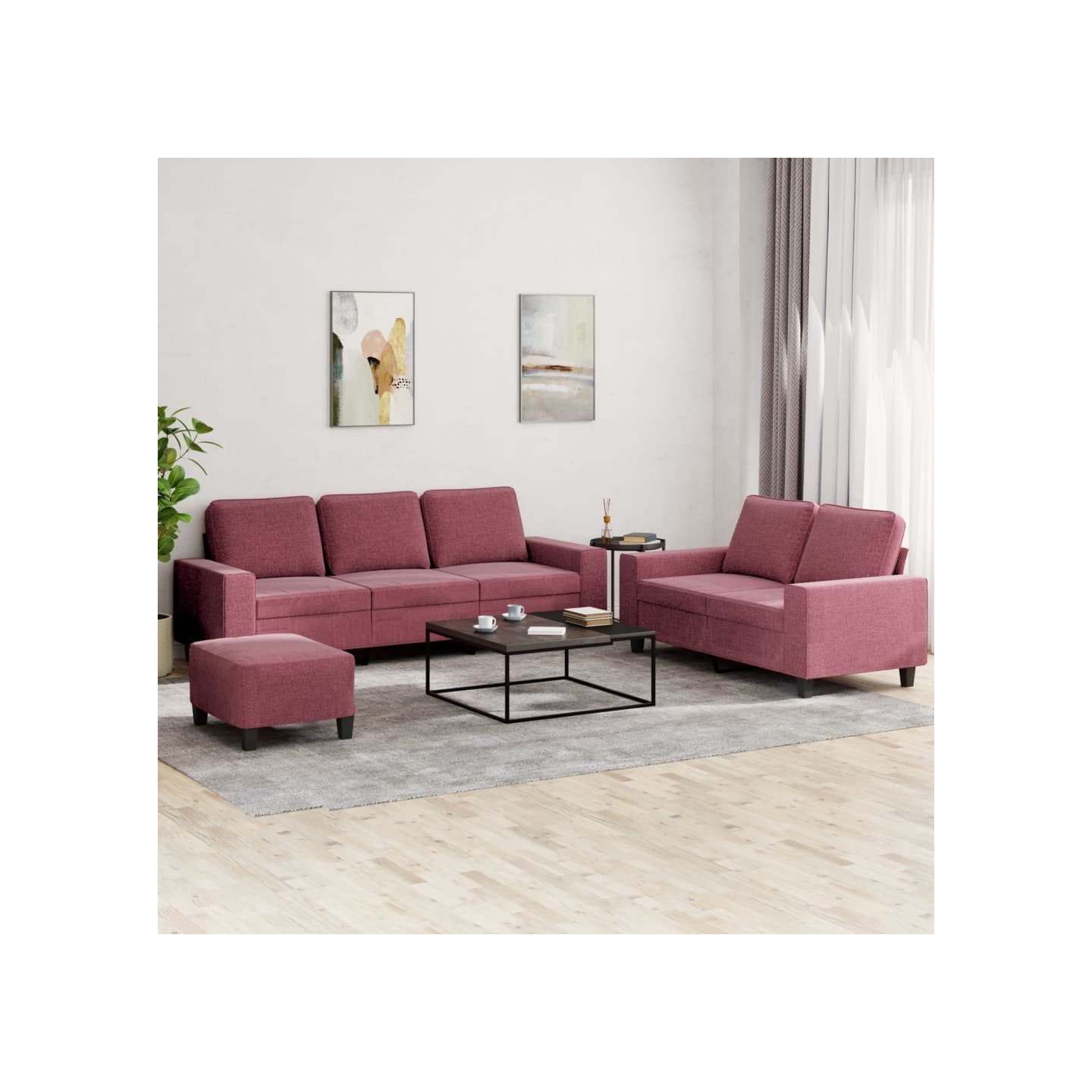 Ensemble de canapés 3 pcs rouge bordeaux tissu