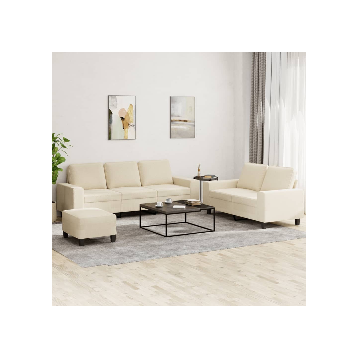 Ensemble de canapés 3 pcs crème tissu