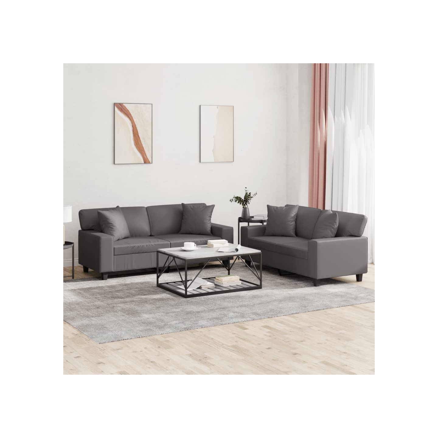 Ensemble de canapés 2 pcs avec coussins gris similicuir