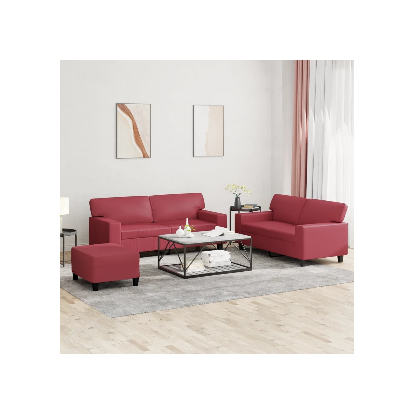 Ensemble de canapés 3 pcs rouge bordeaux similicuir