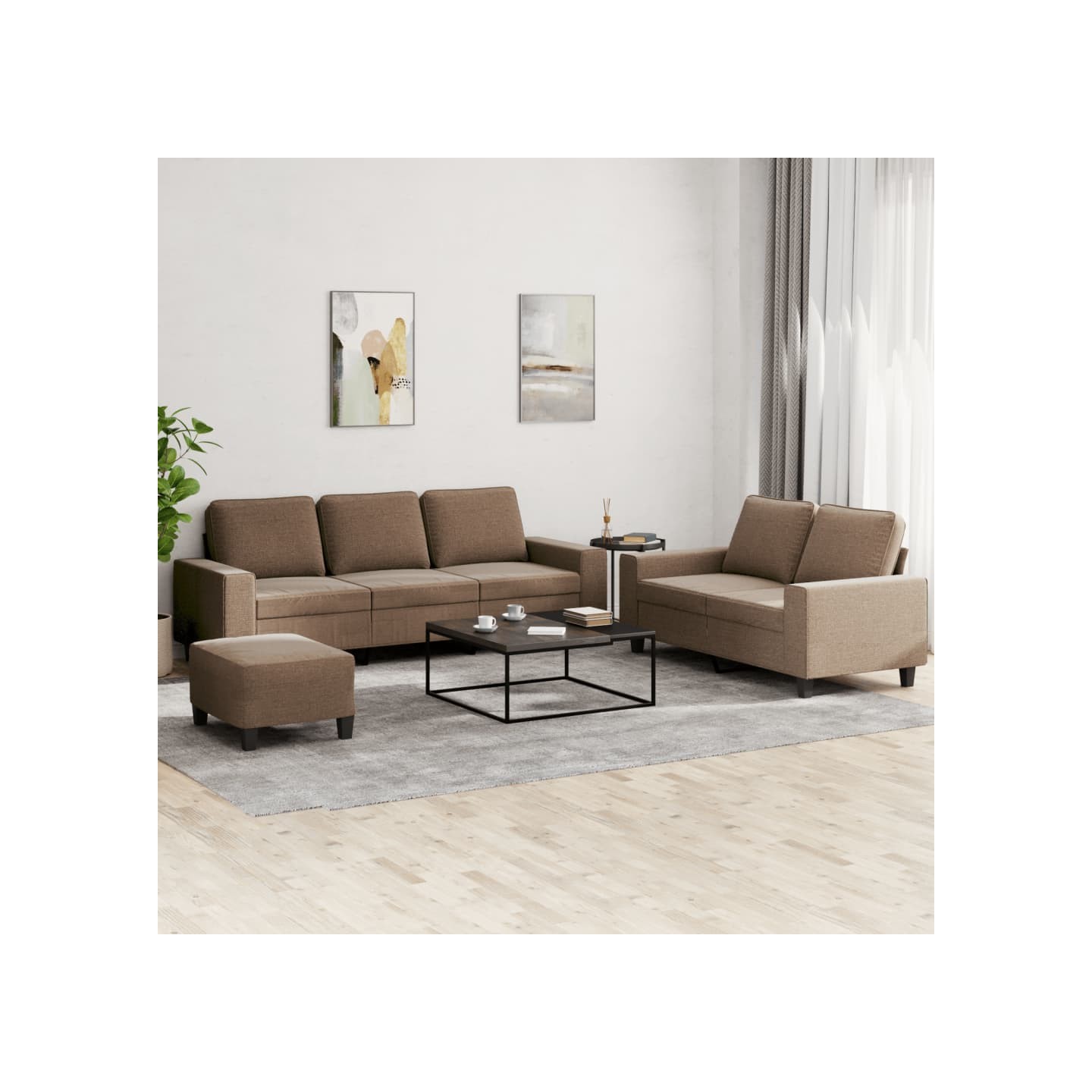 Ensemble de canapés 3 pcs marron tissu
