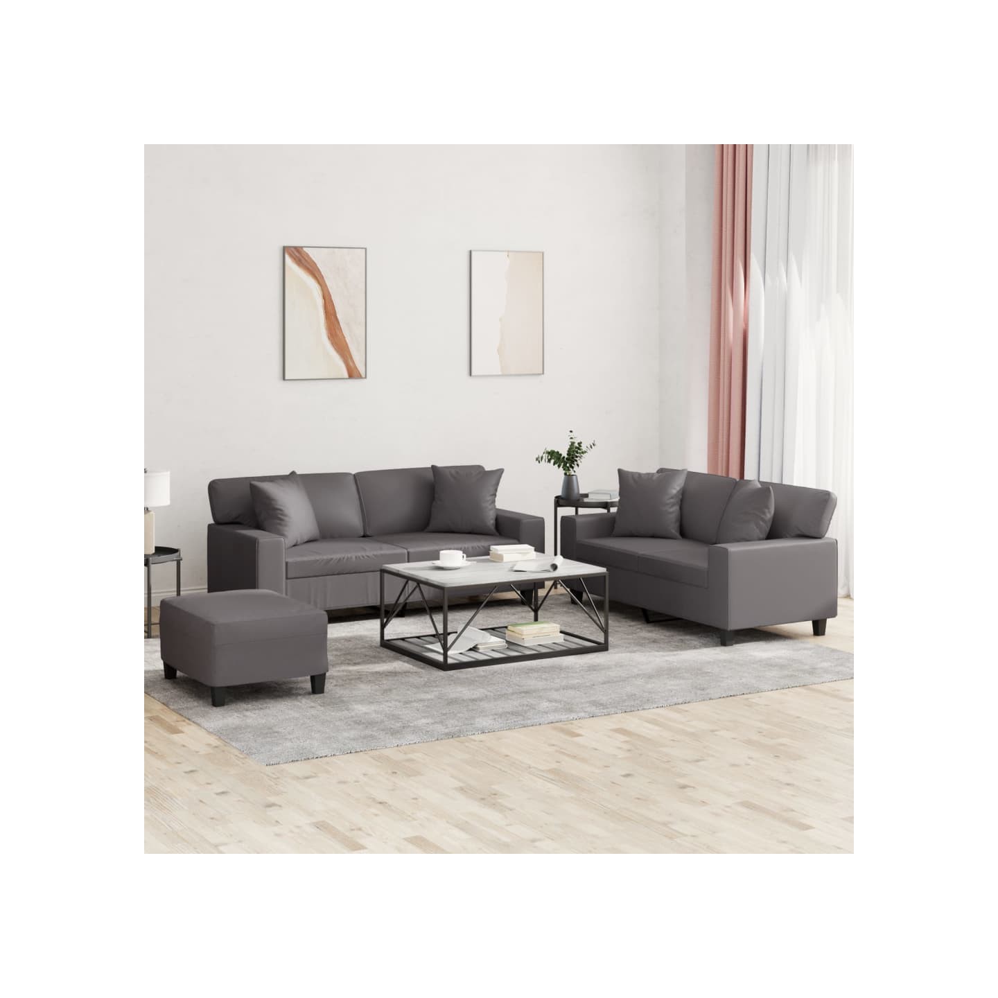 Ensemble de canapés 3 pcs avec coussins gris similicuir