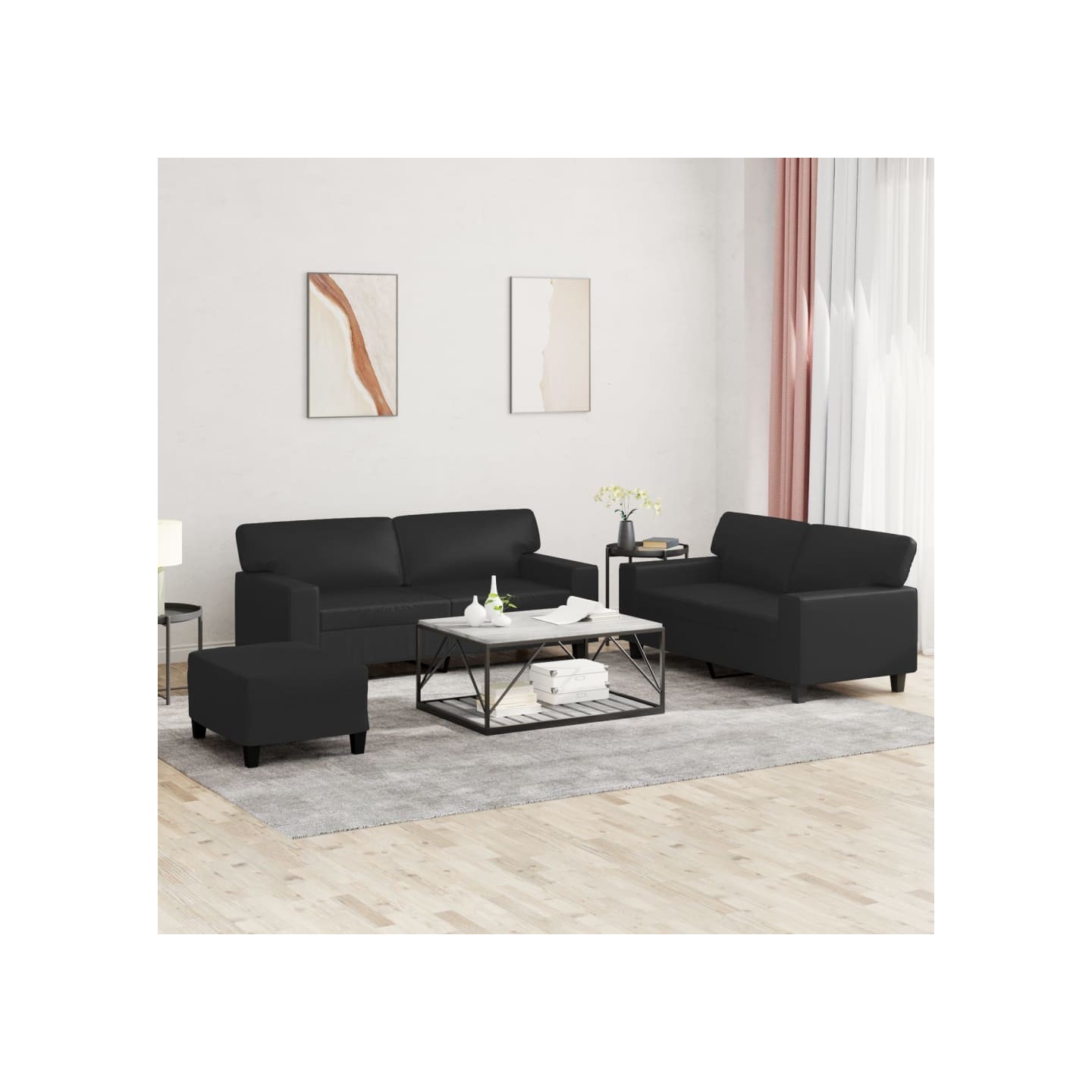 Ensemble de canapés 3 pcs noir similicuir