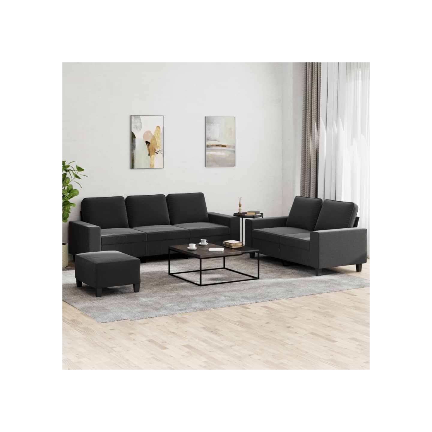 Ensemble de canapés 3 pcs noir tissu