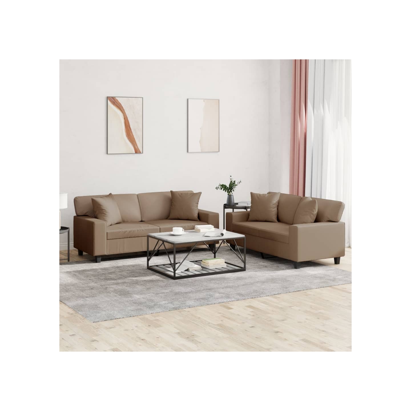 Ensemble de canapés 2 pcs avec coussins cappuccino similicuir