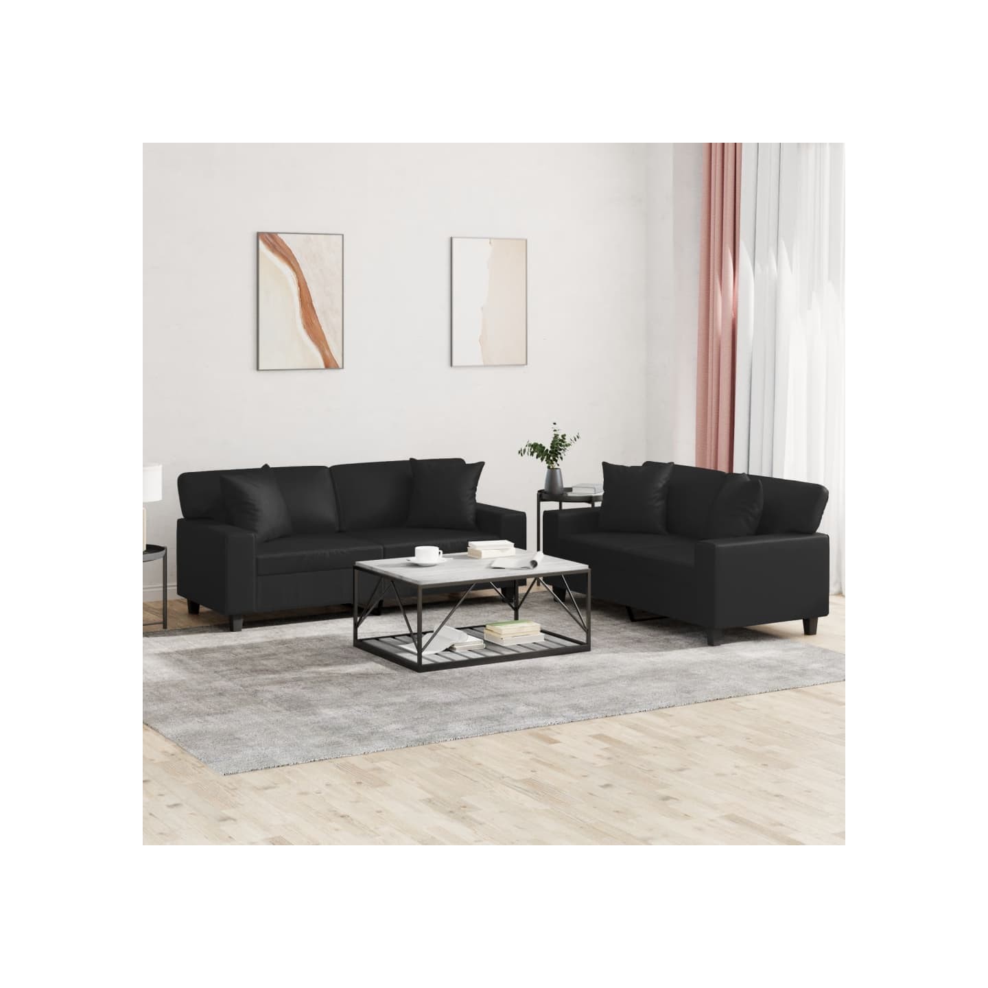 Ensemble de canapés 2 pcs avec coussins noir similicuir