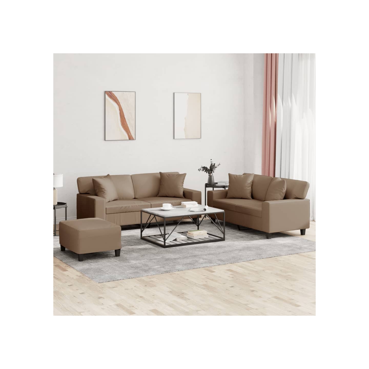 Ensemble de canapés 3 pcs avec coussins cappuccino similicuir