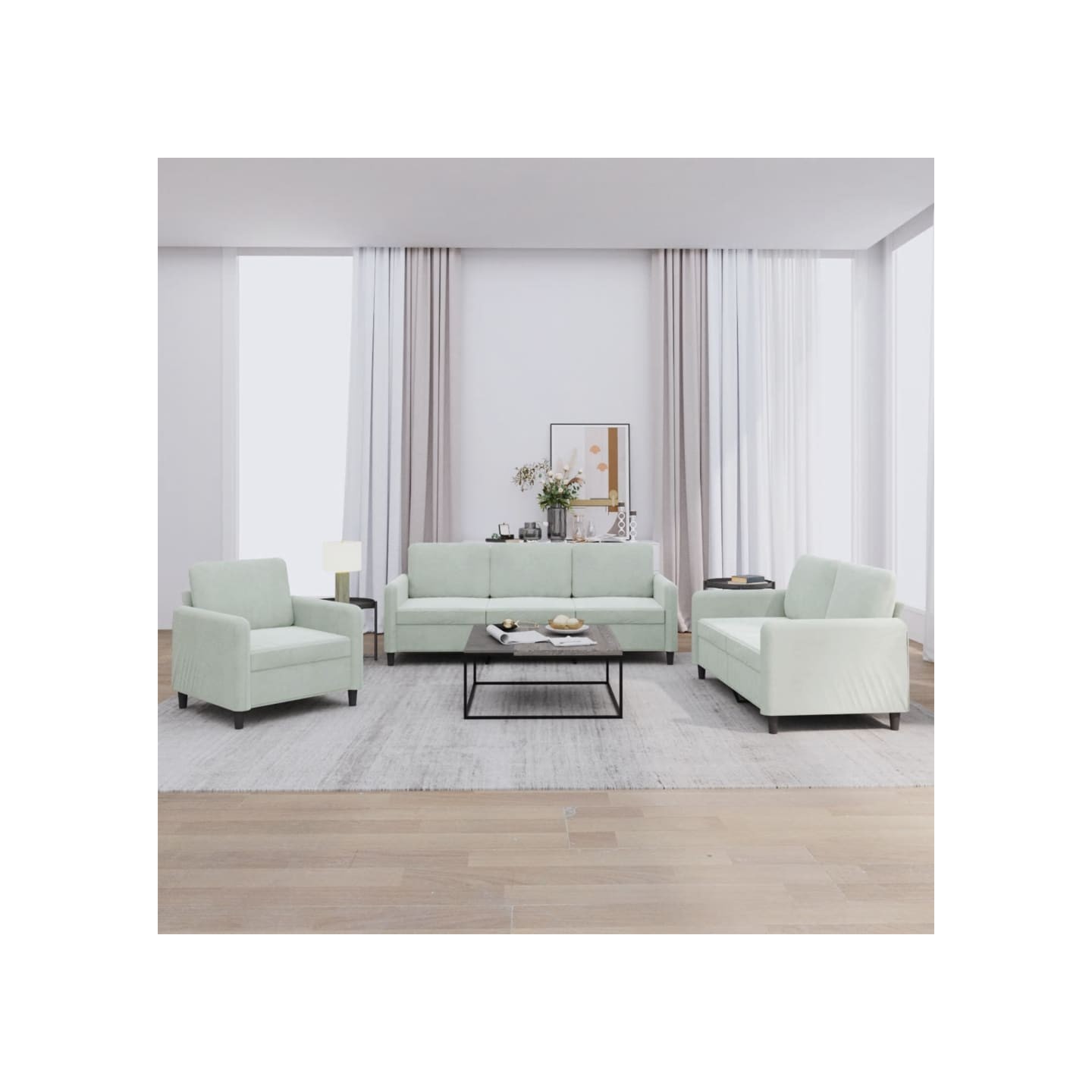 Ensemble de canapés 3 pcs gris clair velours