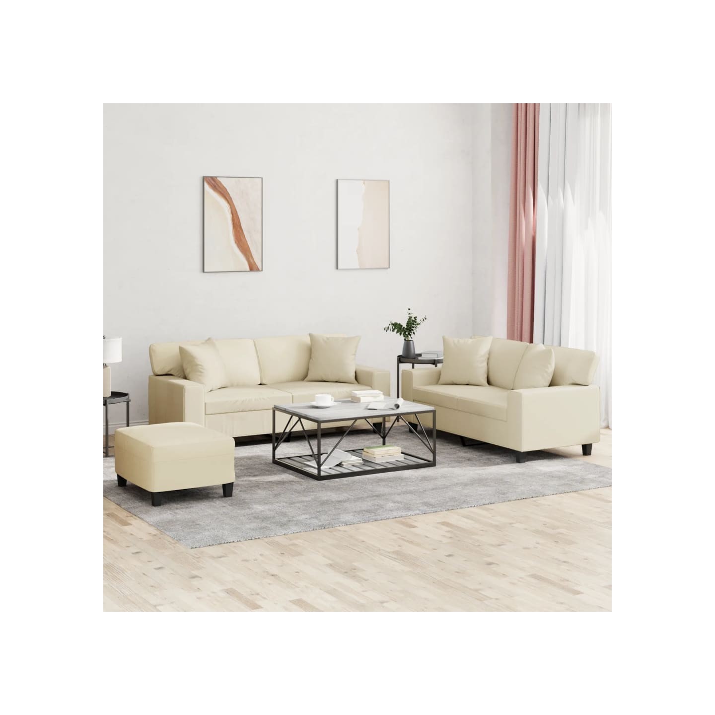 Ensemble de canapés 3 pcs avec coussins crème similicuir