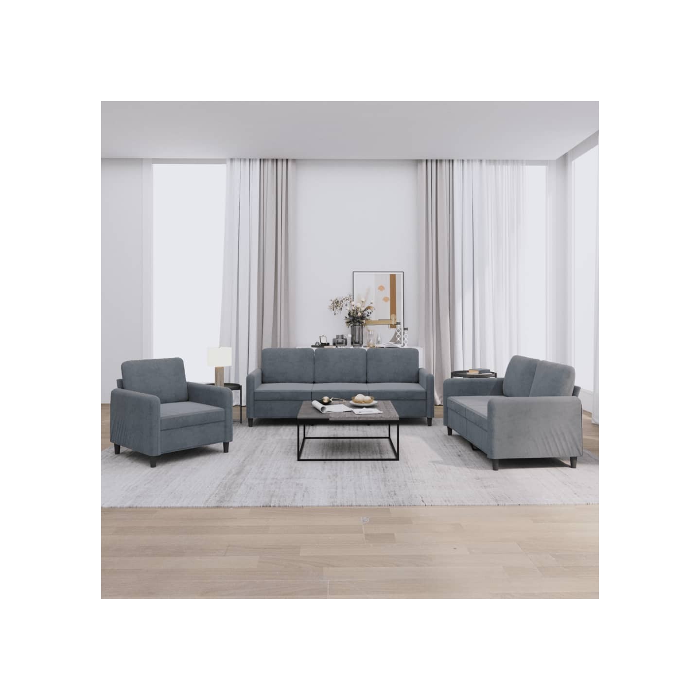 Ensemble de canapés 3 pcs gris foncé velours