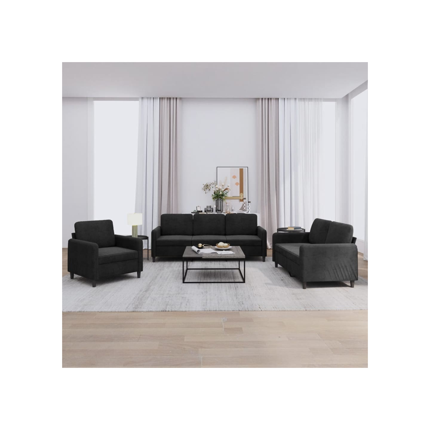 Ensemble de canapés 3 pcs noir velours