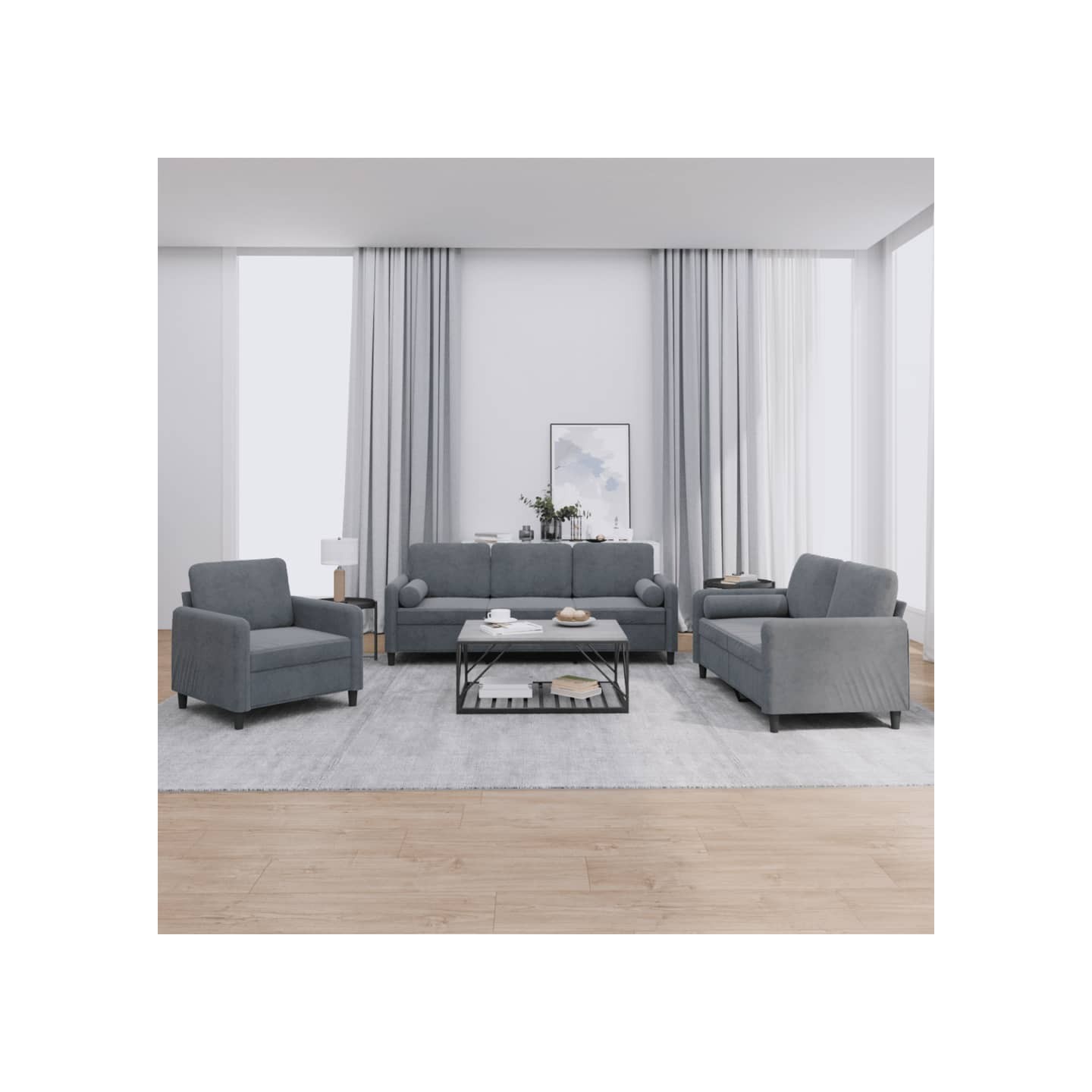 Ensemble de canapés 3 pcs avec coussins gris foncé velours