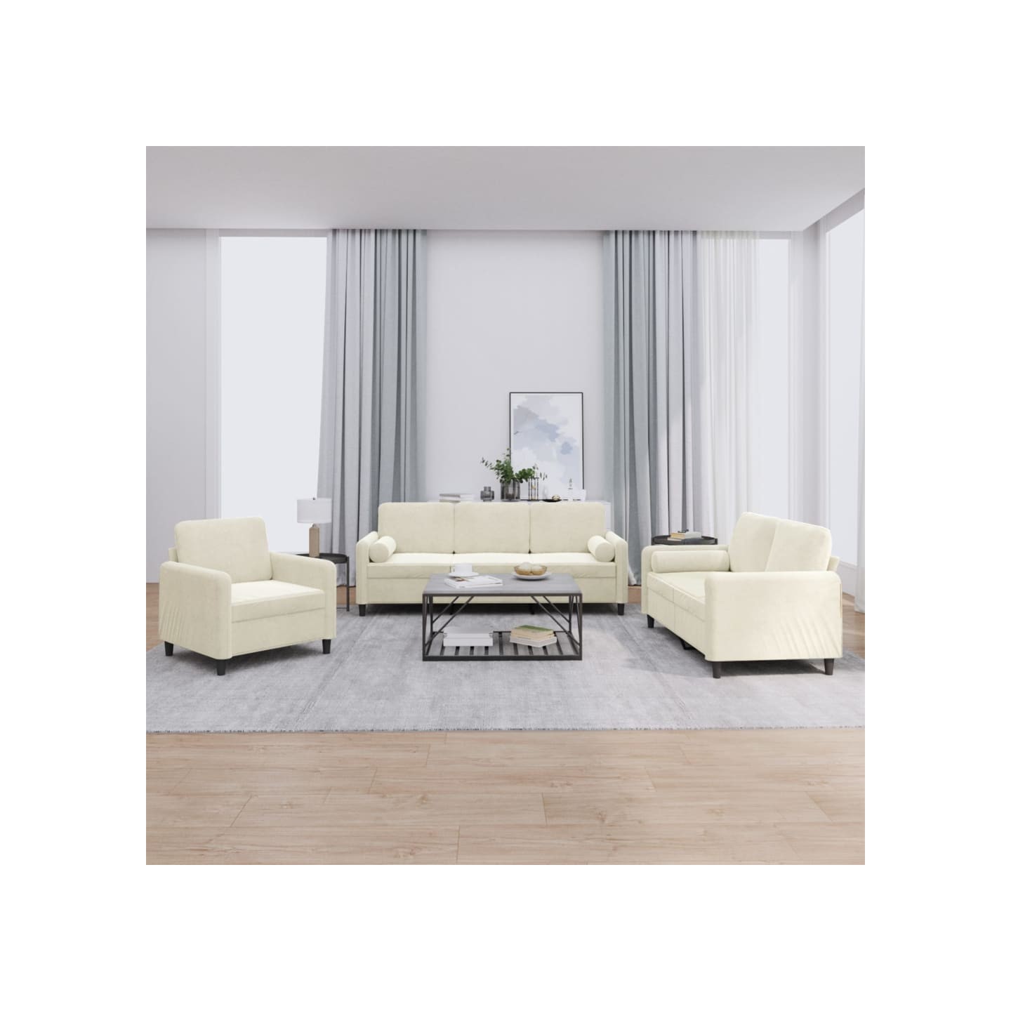 Ensemble de canapés 3 pcs avec coussins crème velours