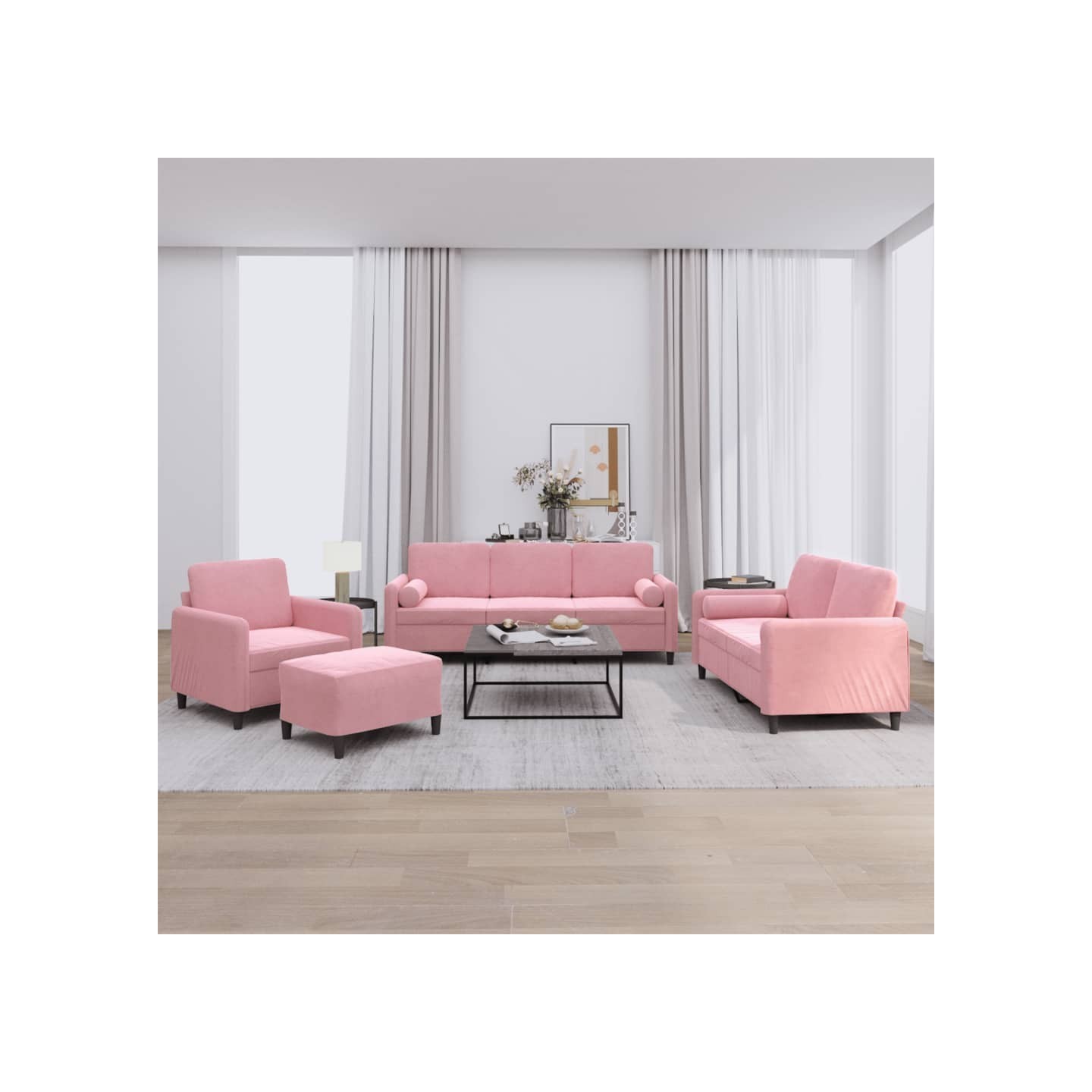 Ensemble de canapés 4 pcs avec coussins rose velours