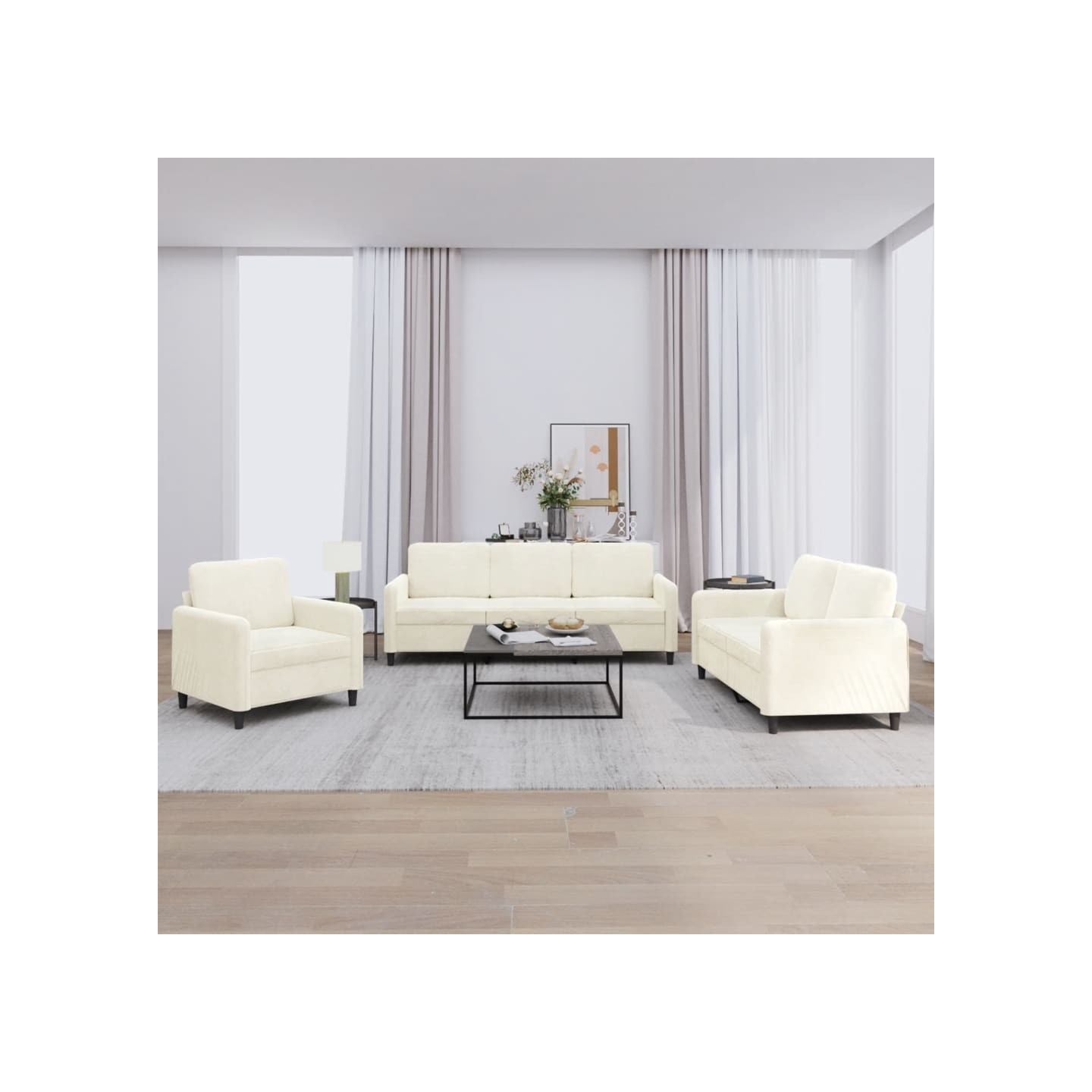 Ensemble de canapés 3 pcs crème velours