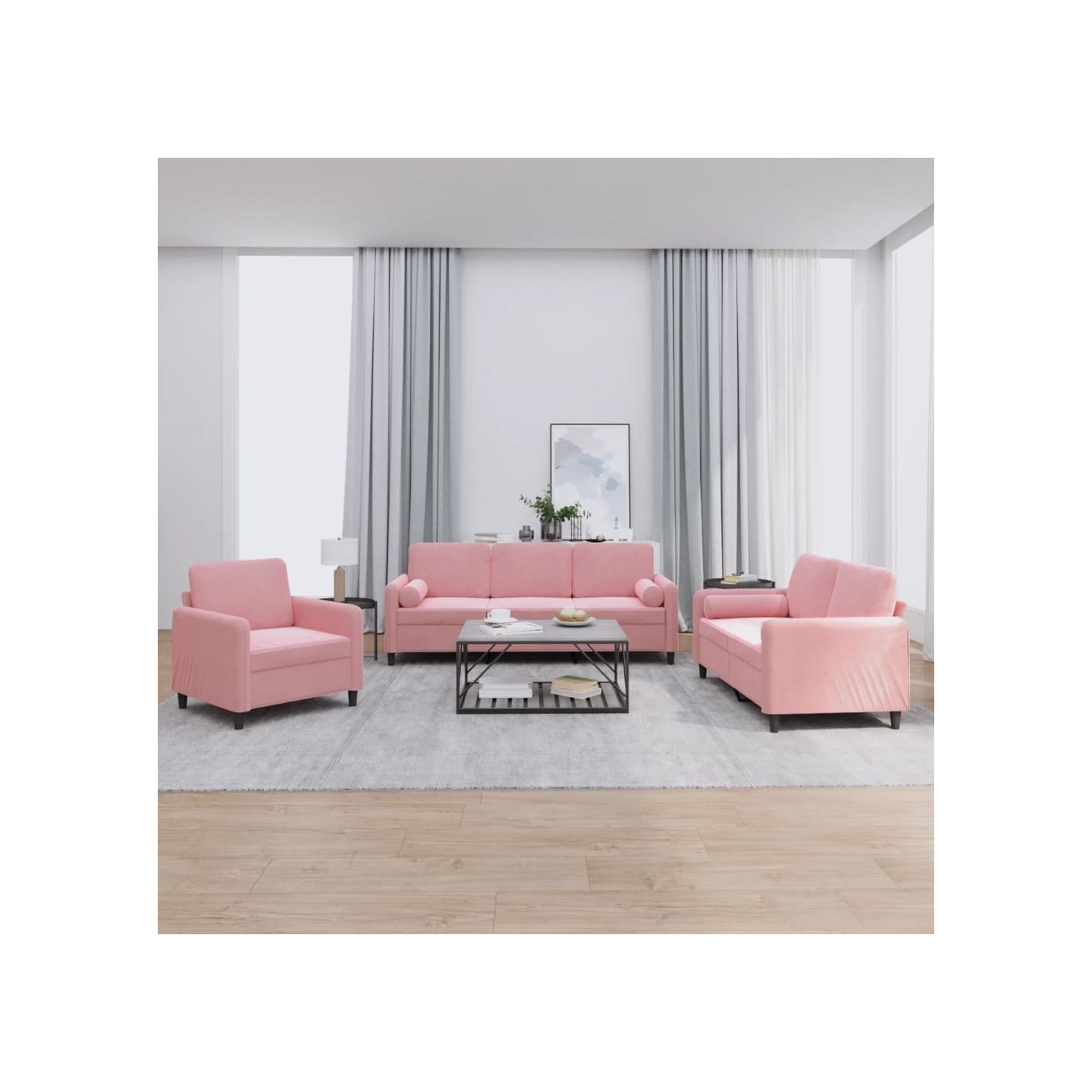 Ensemble de canapés 3 pcs avec coussins rose velours