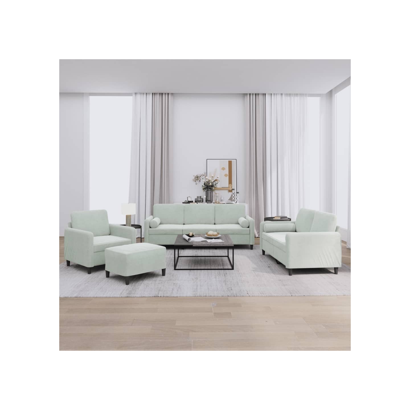 Ensemble de canapés 4 pcs avec coussins gris clair velours