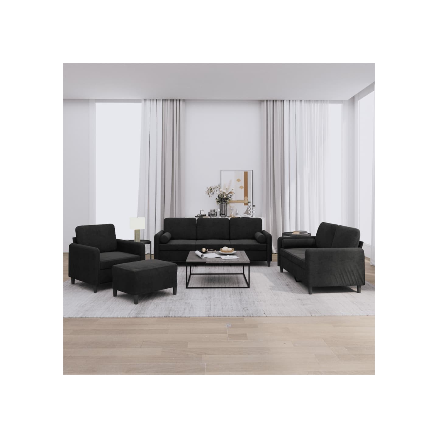 Ensemble de canapés 4 pcs avec coussins noir velours