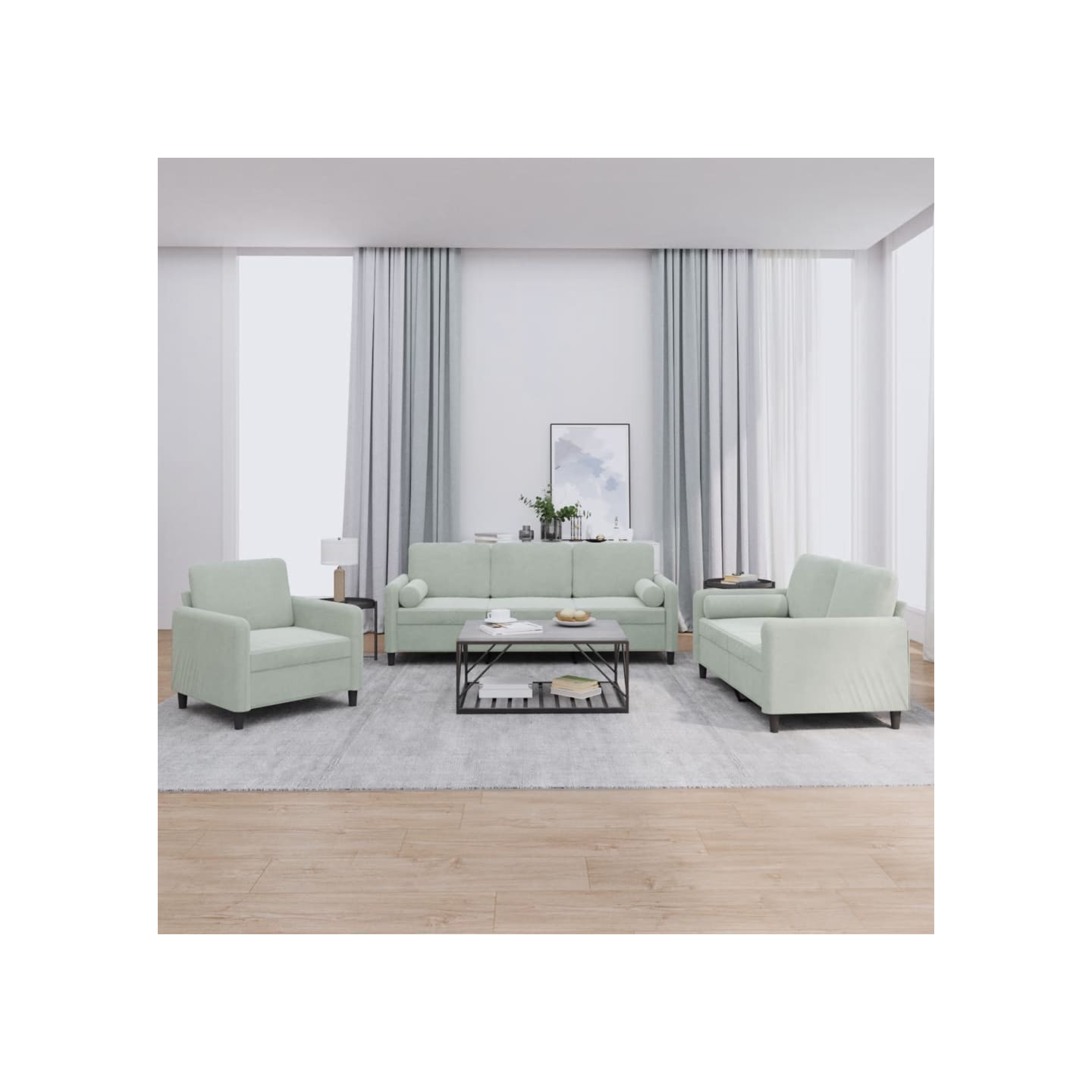 Ensemble de canapés 3 pcs avec coussins gris clair velours